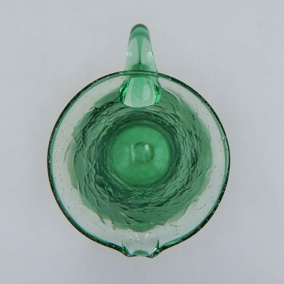 Crackle Glass Mini Pitcher Cruet Hand Blown 7 Inch Green Applied Handle - Picture 7 of 9